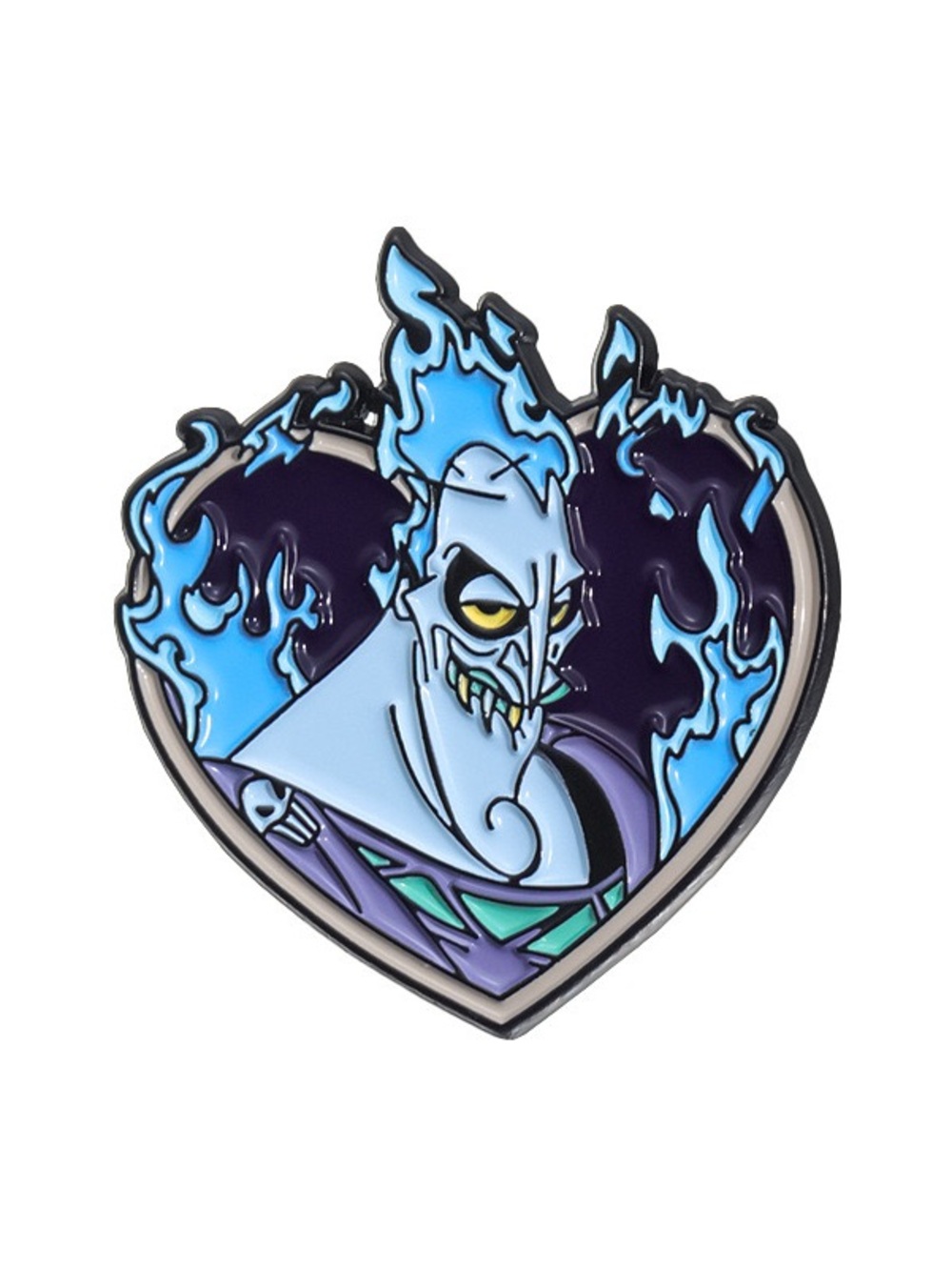 Blue Flame Underworld Villain Heart Enamel Pin – Gothic Fantasy Lapel Pin